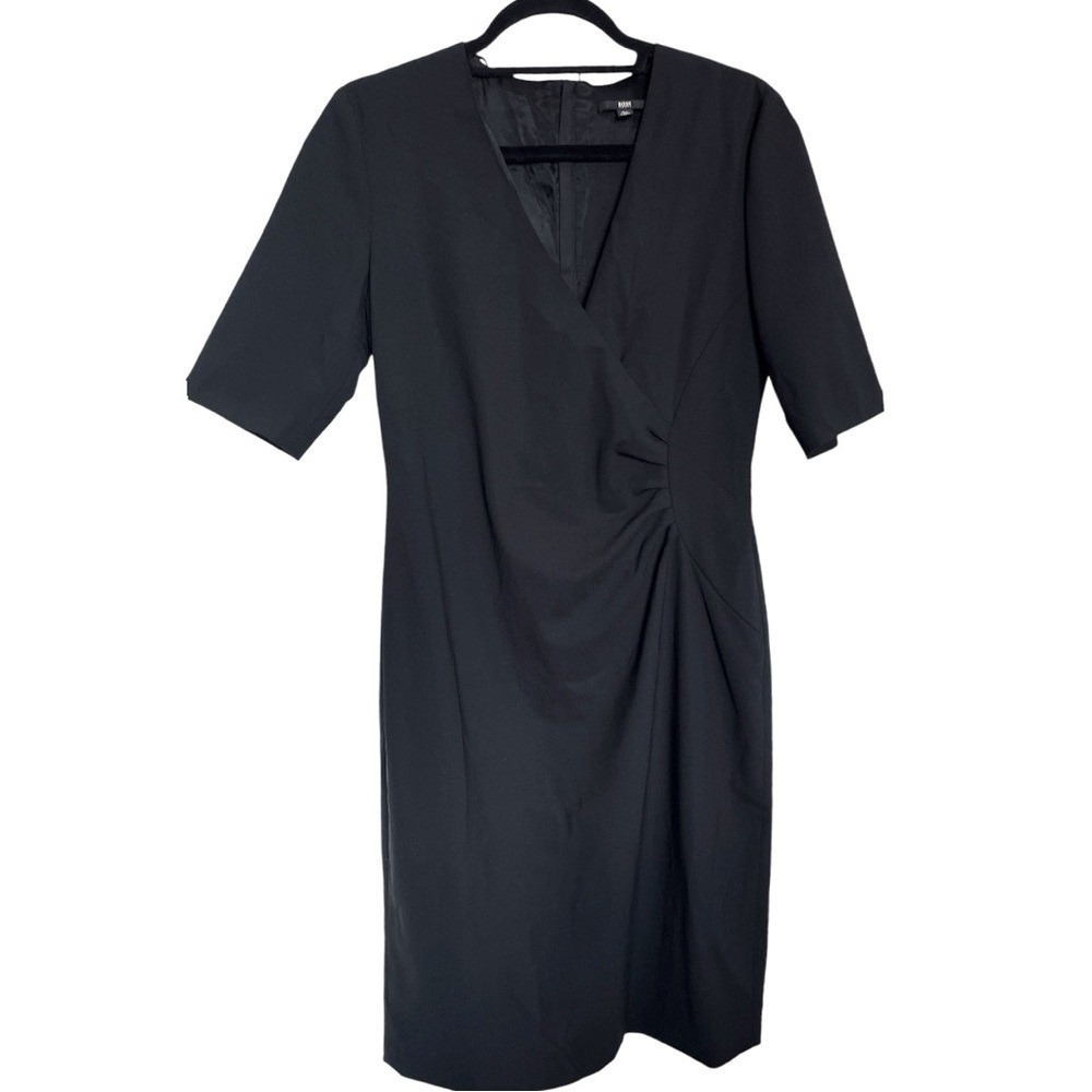 Boss Hugo Boss Donela Office Work Black Mini Dress Size 6 Smart Casual Tailored - Picture 2 of 8